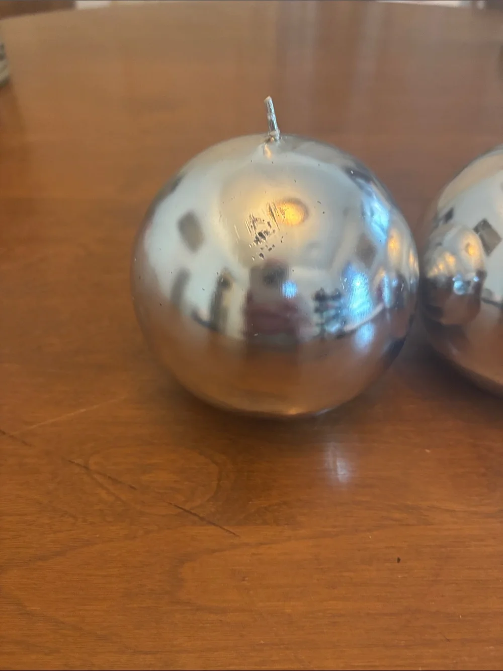 Set of 2 Metallic Silver Ball Candles Unscented Shiny Chrome Sphere 3